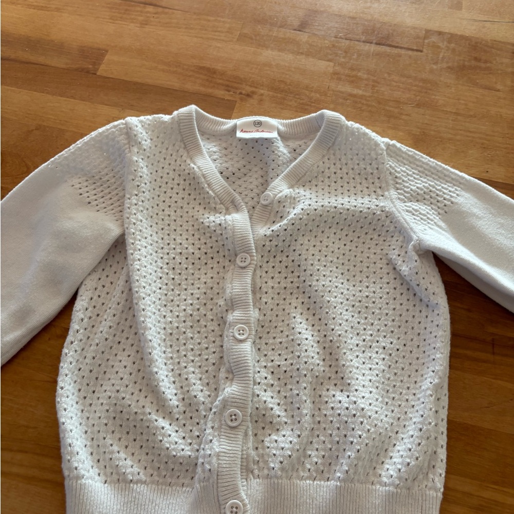 Hanna Andersson White Openwork Knit Button Cardigan - 6/7